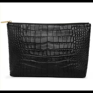Cuyana Medium Leather Zipper Pouch, Croc Embossed
